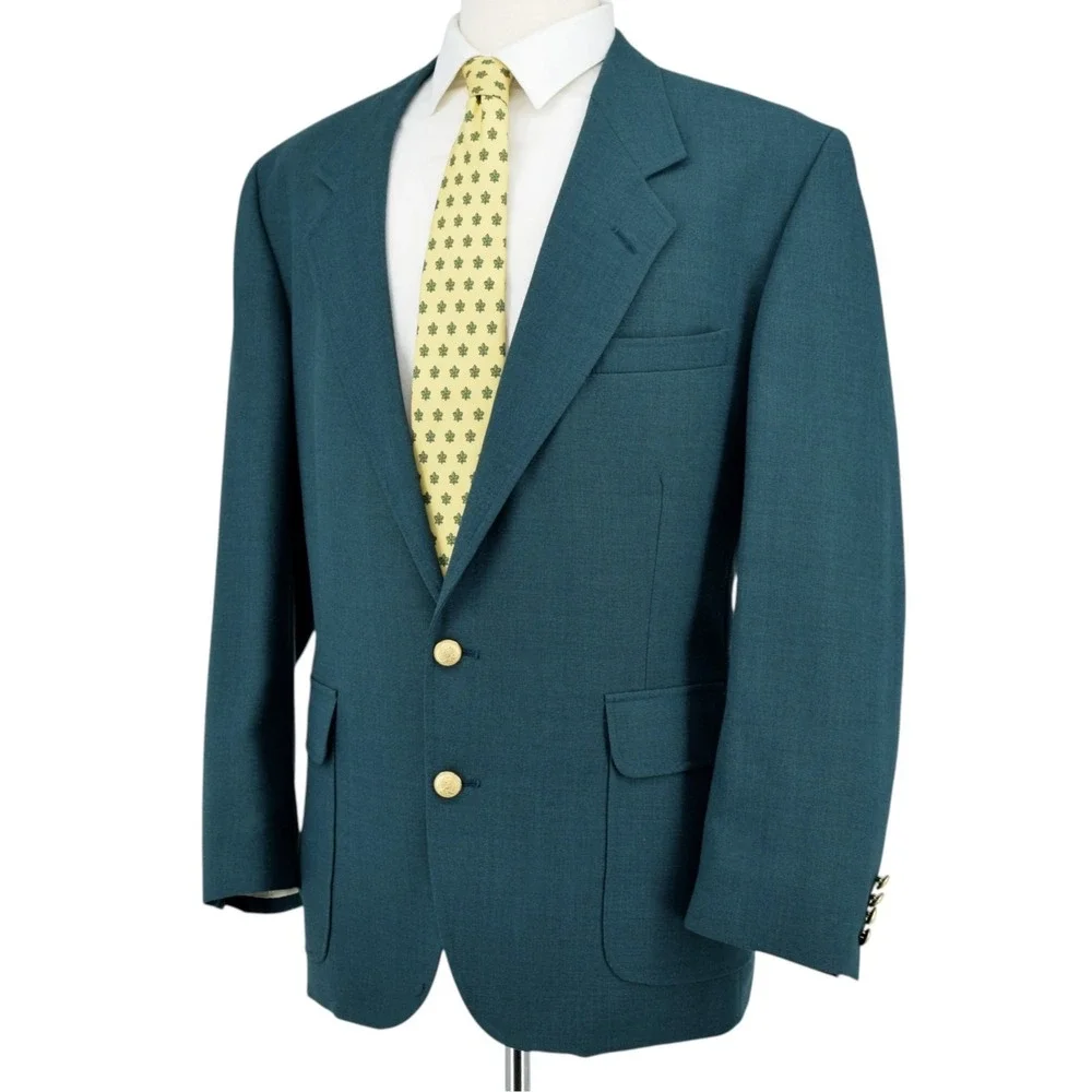 Vintage Hardwick Clothes Men's 46R Green Hopsack Blazer Sport Coat Gold Button